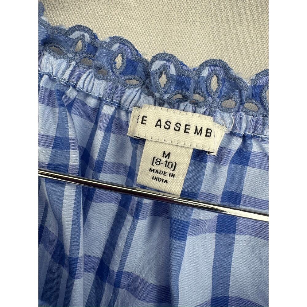 414. Free Assembly Blue Gingham Top & Denim Skirt Set Size 10-12 NWT - Picture 5 of 7
